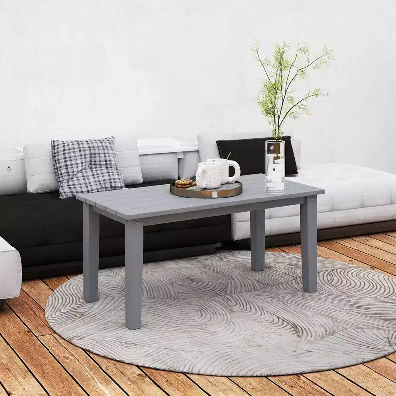 Rectangle Outdoor Coffee Table, HDPE All-Weather Outdoor Patio Table with Slatted Tabletop for Yard, Balcony