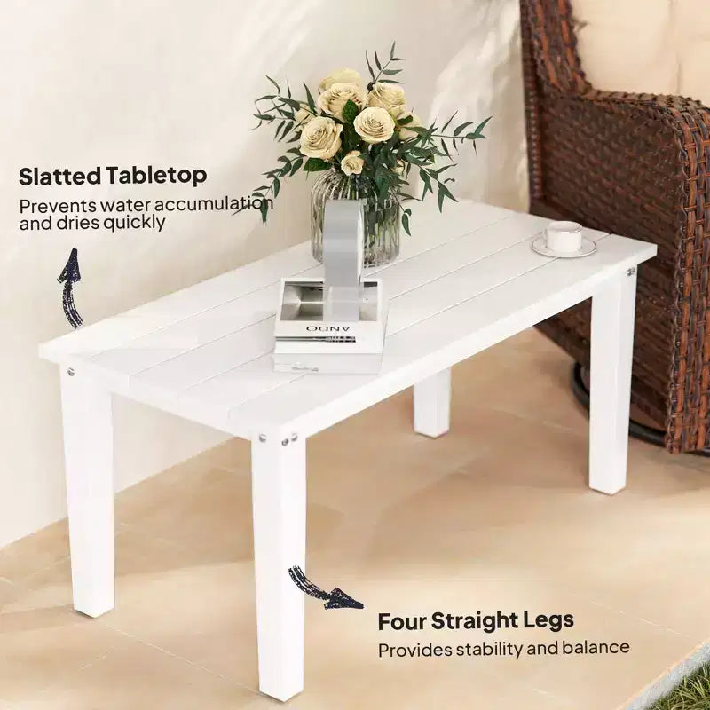 Rectangle Outdoor Coffee Table, HDPE All-Weather Outdoor Patio Table with Slatted Tabletop for Yard, Balcony