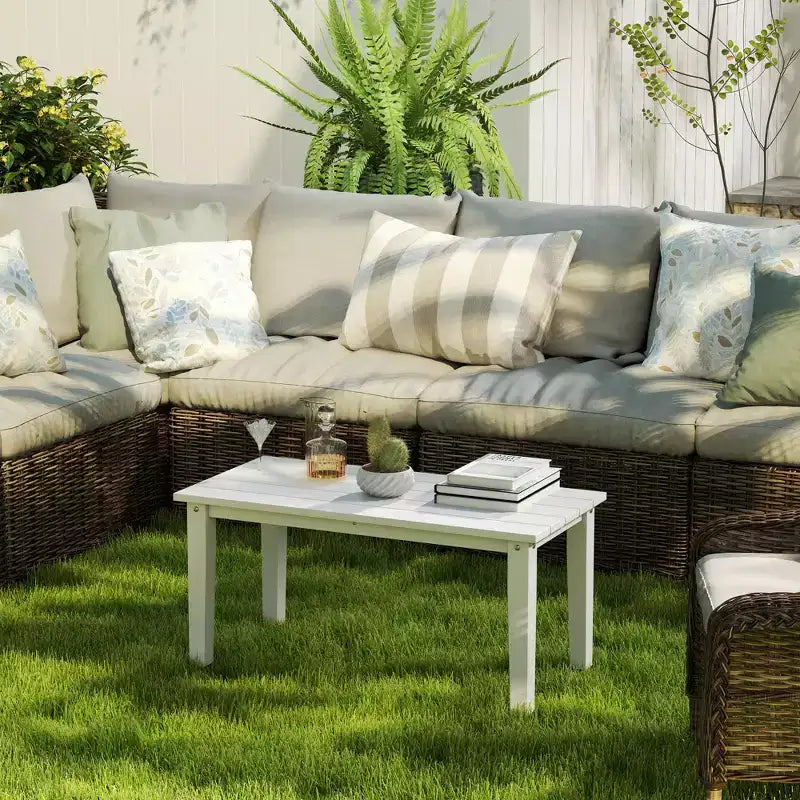 Rectangle Outdoor Coffee Table, HDPE All-Weather Outdoor Patio Table with Slatted Tabletop for Yard, Balcony
