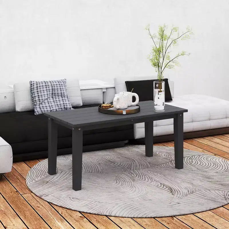 Rectangle Outdoor Coffee Table, HDPE All-Weather Outdoor Patio Table with Slatted Tabletop for Yard, Balcony