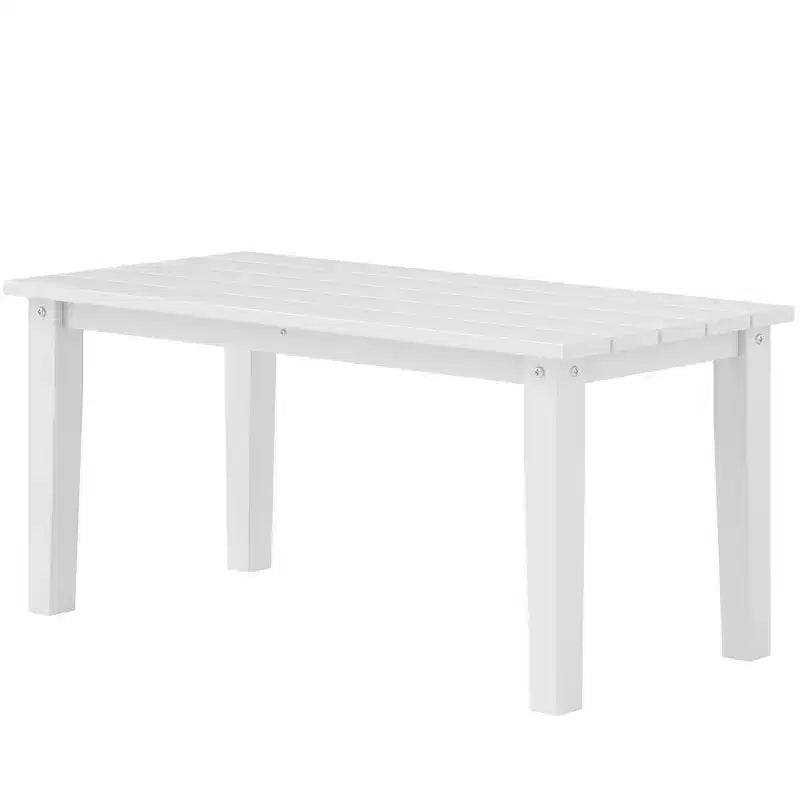 Tavolino da caffè rettangolare da esterno, tavolo da patio in HDPE per tutte le stagioni con piano a doghe per giardino, balcone
