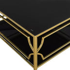 Modern Glass Coffee Table with Lower Shelf, Square Gold Center Table with Storage for Living Room
