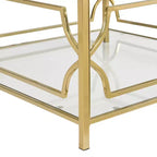 Modern Glass Coffee Table with Lower Shelf, Square Gold Center Table with Storage for Living Room