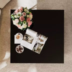 Modern Glass Coffee Table with Lower Shelf, Square Gold Center Table with Storage for Living Room