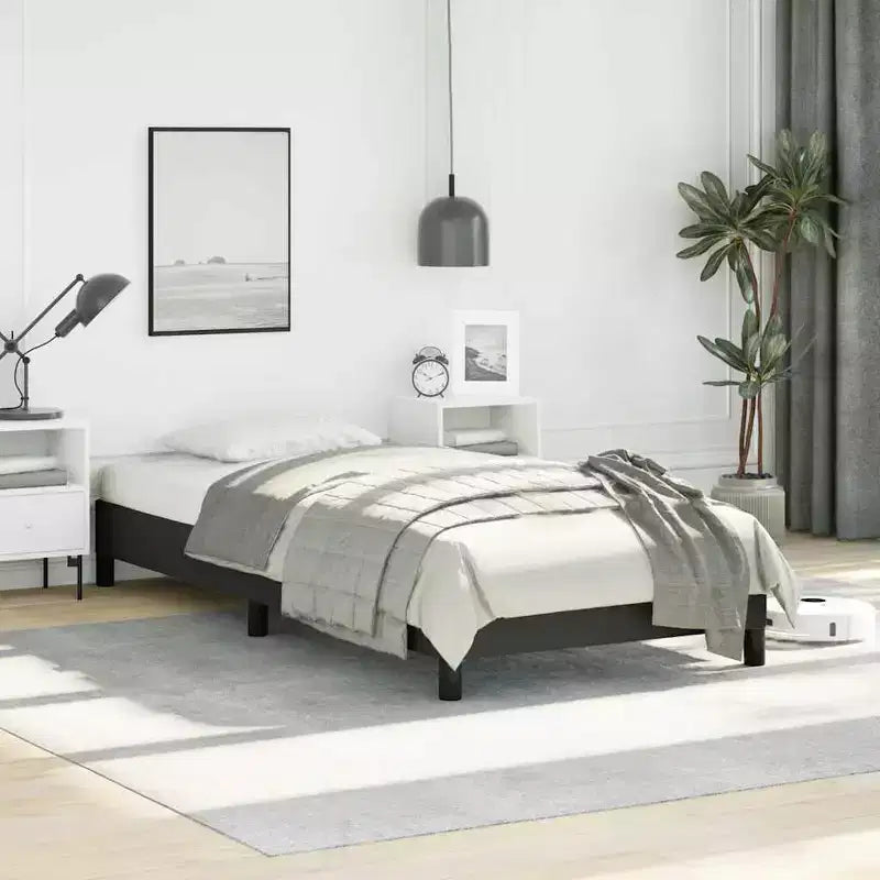 Bed Frame Black Faux leather, plywood, engineered wood Twin