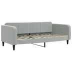 Day Bed Light Grey Velvet, Metal, Plywood, Solid Wood Twin