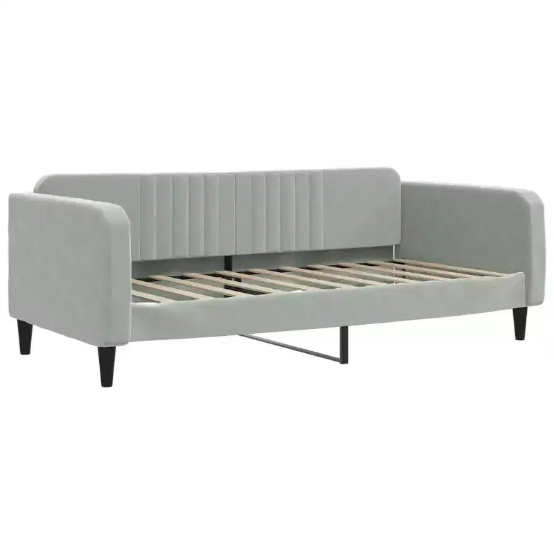 Day Bed Light Grey Velvet, Metal, Plywood, Solid Wood Twin