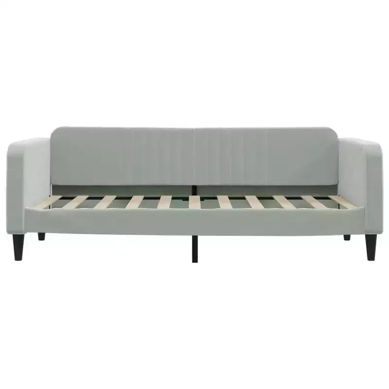 Day Bed Light Grey Velvet, Metal, Plywood, Solid Wood Twin