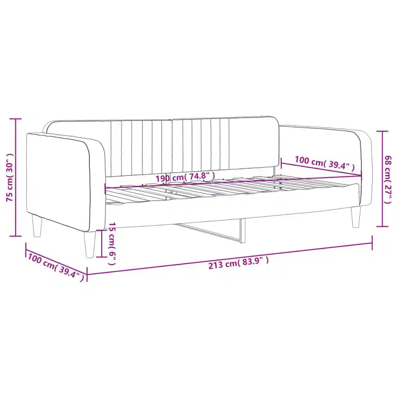 Day Bed Light Grey Velvet, Metal, Plywood, Solid Wood Twin