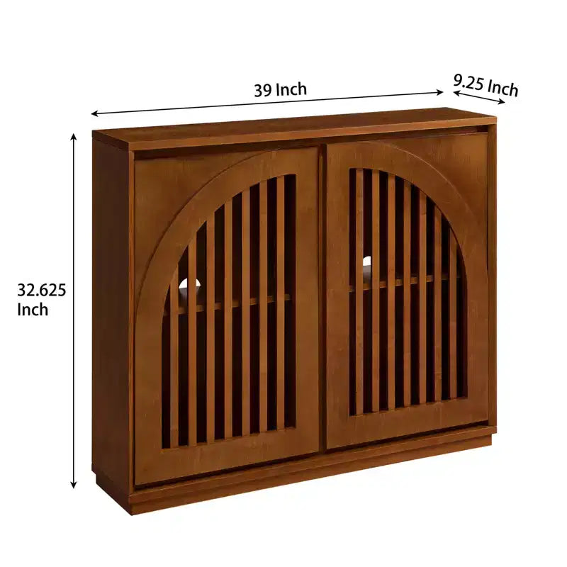 Homy Casa Mobile Contenitore in Legno Massello e MDF con Doppie Ante a Doghe per Ingresso, Soggiorno - Marrone