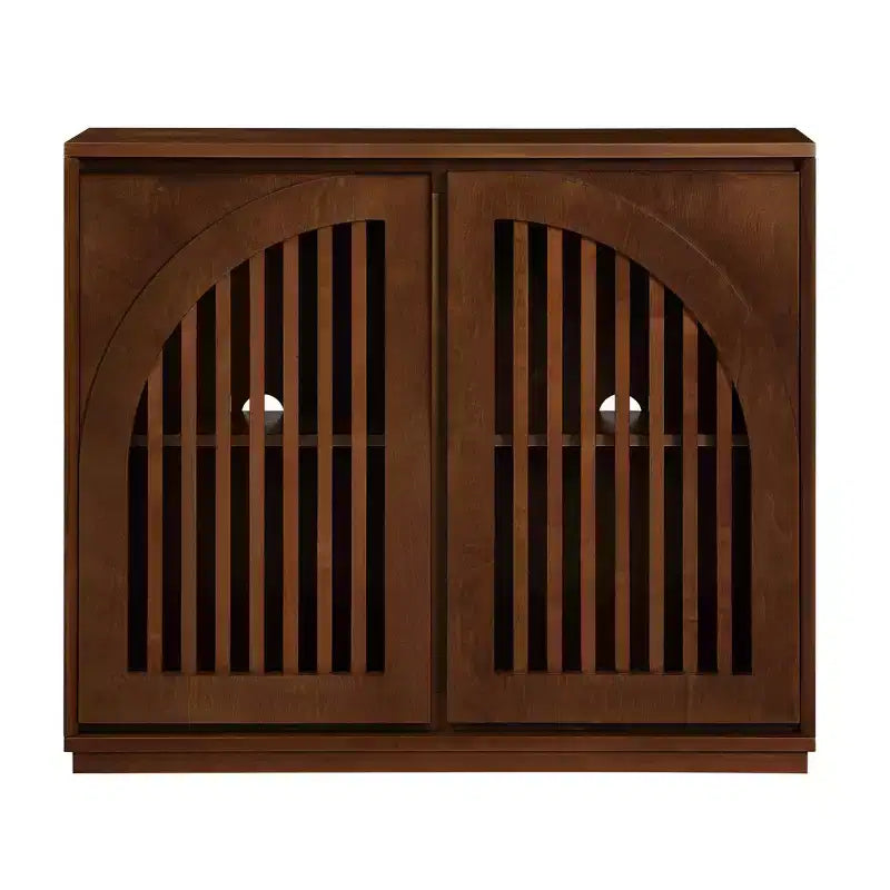 Homy Casa Mobile Contenitore in Legno Massello e MDF con Doppie Ante a Doghe per Ingresso, Soggiorno - Marrone