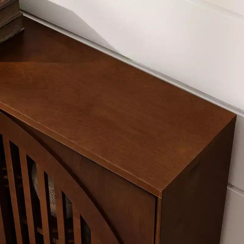 Homy Casa Mobile Contenitore in Legno Massello e MDF con Doppie Ante a Doghe per Ingresso, Soggiorno - Marrone