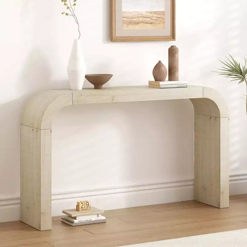52 Narrow Entryway Console Table with Curved Edge, Console Table Behind Couch, Modern Skinny Hallway Table for Living Room - Panipeachy