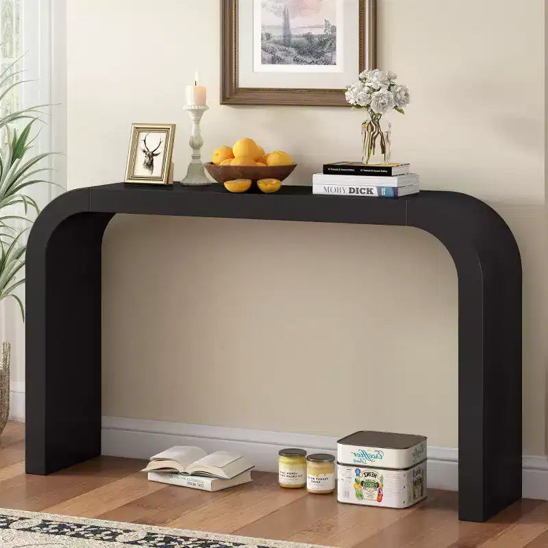 52 Narrow Entryway Console Table with Curved Edge, Console Table Behind Couch, Modern Skinny Hallway Table for Living Room - Panipeachy