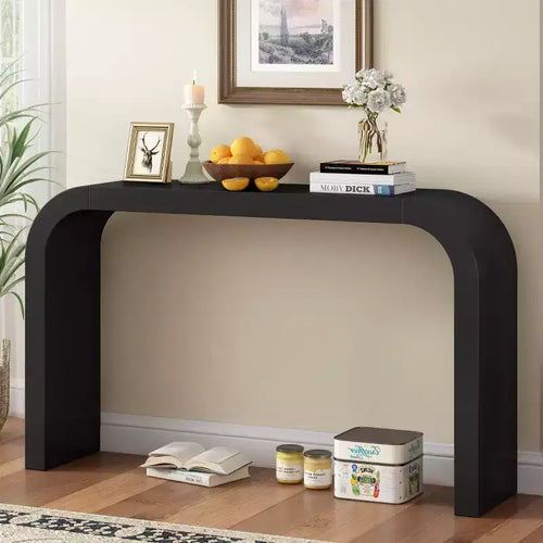 Consolle da 132 cm per ingresso stretto con bordo curvo, Tavolino consolle dietro il divano, Tavolino stretto moderno per corridoio per soggiorno - Panipeachy