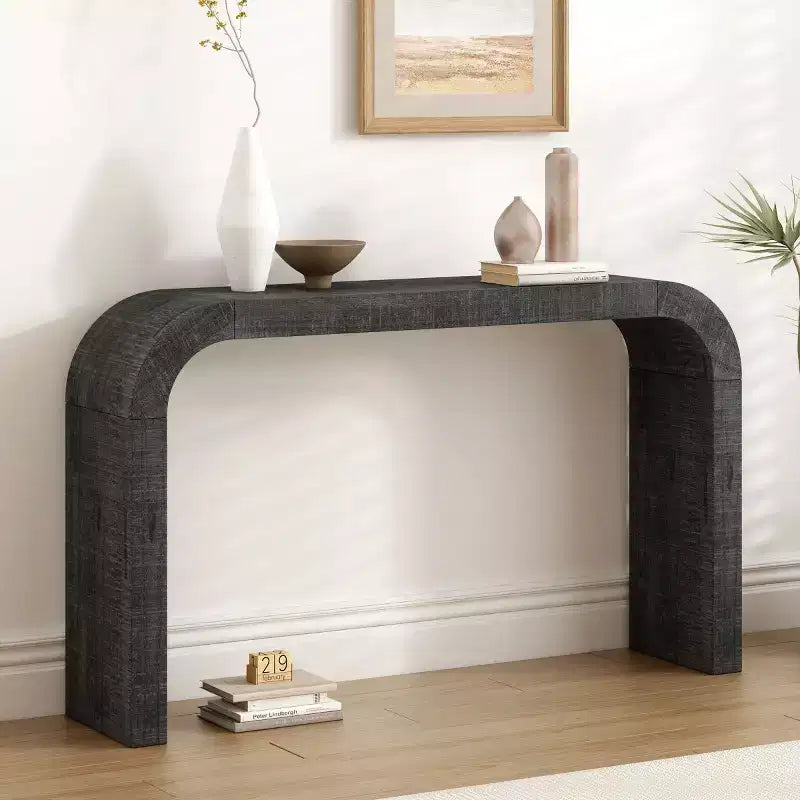 52 Narrow Entryway Console Table with Curved Edge, Console Table Behind Couch, Modern Skinny Hallway Table for Living Room - Panipeachy