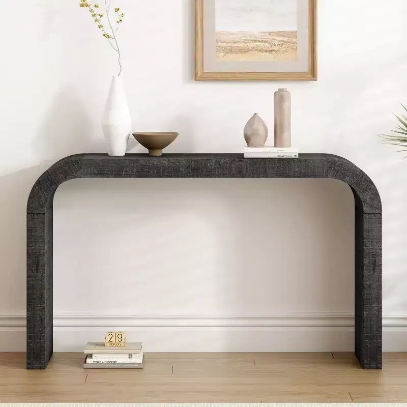 Consolle da 132 cm per ingresso stretto con bordo curvo, Tavolino consolle dietro il divano, Tavolino stretto moderno per corridoio per soggiorno - Panipeachy