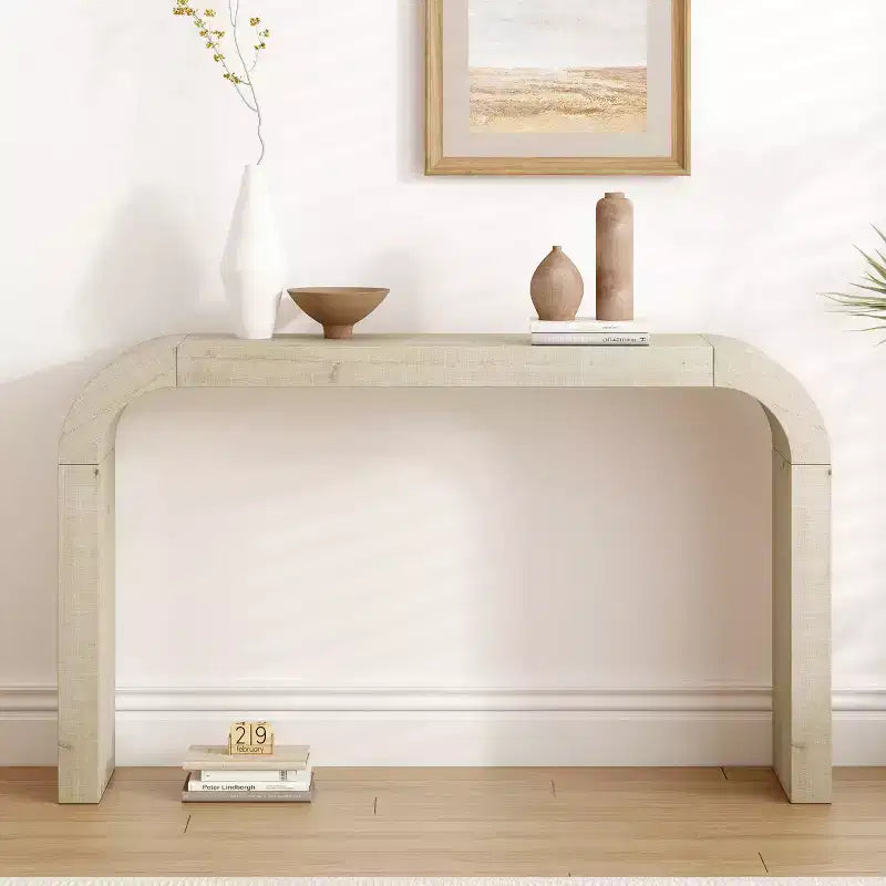 Consolle da 132 cm per ingresso stretto con bordo curvo, Tavolino consolle dietro il divano, Tavolino stretto moderno per corridoio per soggiorno - Panipeachy