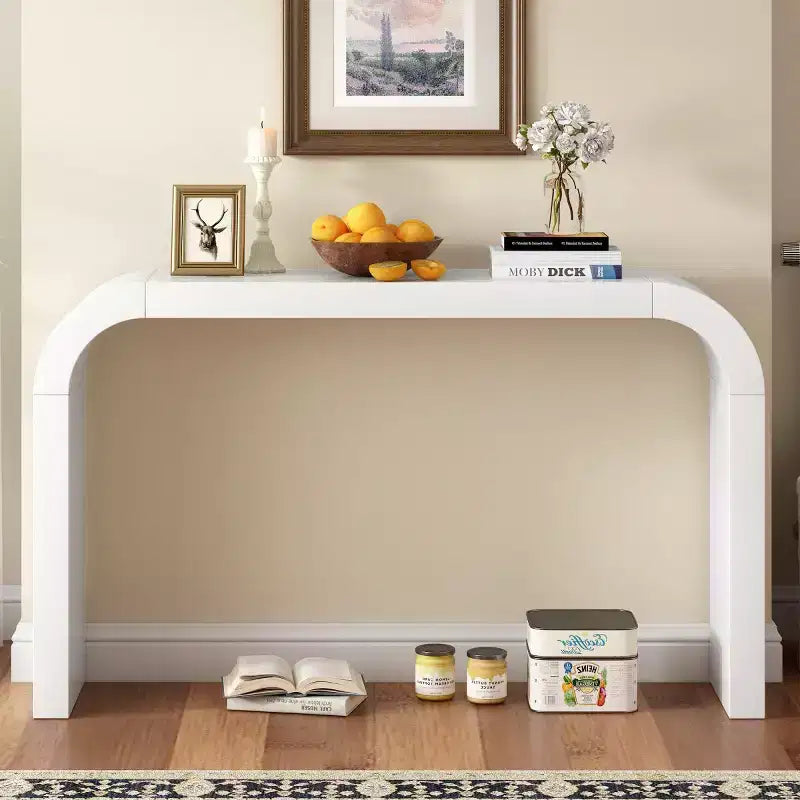 Consolle da 132 cm per ingresso stretto con bordo curvo, Tavolino consolle dietro il divano, Tavolino stretto moderno per corridoio per soggiorno - Panipeachy