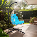 Okak Sedia a Uovo da Esterno con Supporto, Sedia Sospesa con Sedile in Rattan, Sedie da Portico con Cuscini per Cortile, Giardino, Patio