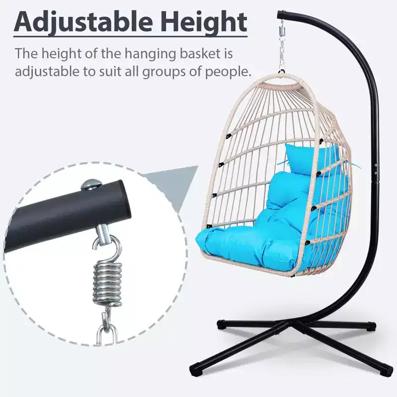 Okak Sedia a Uovo da Esterno con Supporto, Sedia Sospesa con Sedile in Rattan, Sedie da Portico con Cuscini per Cortile, Giardino, Patio