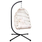 Okak Sedia a Uovo da Esterno con Supporto, Sedia Sospesa con Sedile in Rattan, Sedie da Portico con Cuscini per Cortile, Giardino, Patio