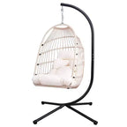 Okak Sedia a Uovo da Esterno con Supporto, Sedia Sospesa con Sedile in Rattan, Sedie da Portico con Cuscini per Cortile, Giardino, Patio