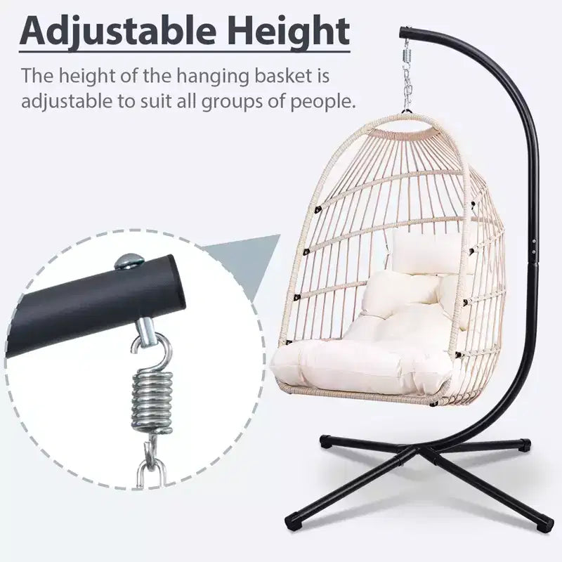 Okak Sedia a Uovo da Esterno con Supporto, Sedia Sospesa con Sedile in Rattan, Sedie da Portico con Cuscini per Cortile, Giardino, Patio