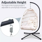 Okak Sedia a Uovo da Esterno con Supporto, Sedia Sospesa con Sedile in Rattan, Sedie da Portico con Cuscini per Cortile, Giardino, Patio
