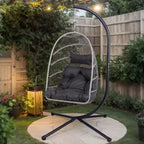 Okak Sedia a Uovo da Esterno con Supporto, Sedia Sospesa con Sedile in Rattan, Sedie da Portico con Cuscini per Cortile, Giardino, Patio