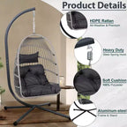 Okak Sedia a Uovo da Esterno con Supporto, Sedia Sospesa con Sedile in Rattan, Sedie da Portico con Cuscini per Cortile, Giardino, Patio