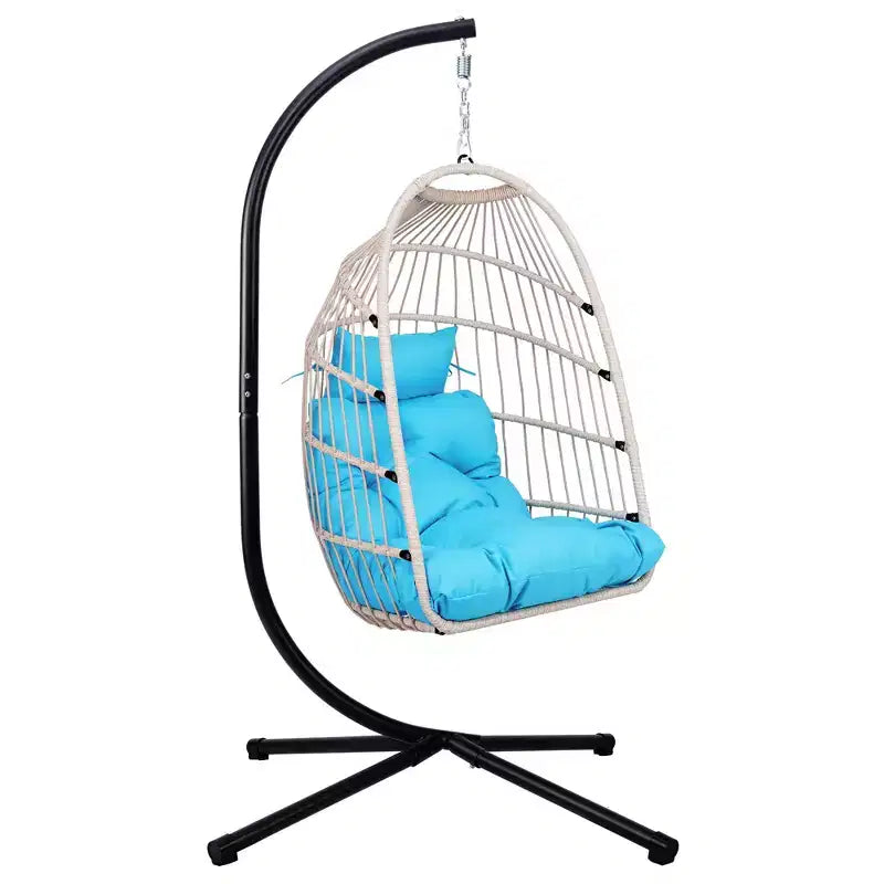 Okak Sedia a Uovo da Esterno con Supporto, Sedia Sospesa con Sedile in Rattan, Sedie da Portico con Cuscini per Cortile, Giardino, Patio
