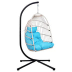 Okak Sedia a Uovo da Esterno con Supporto, Sedia Sospesa con Sedile in Rattan, Sedie da Portico con Cuscini per Cortile, Giardino, Patio