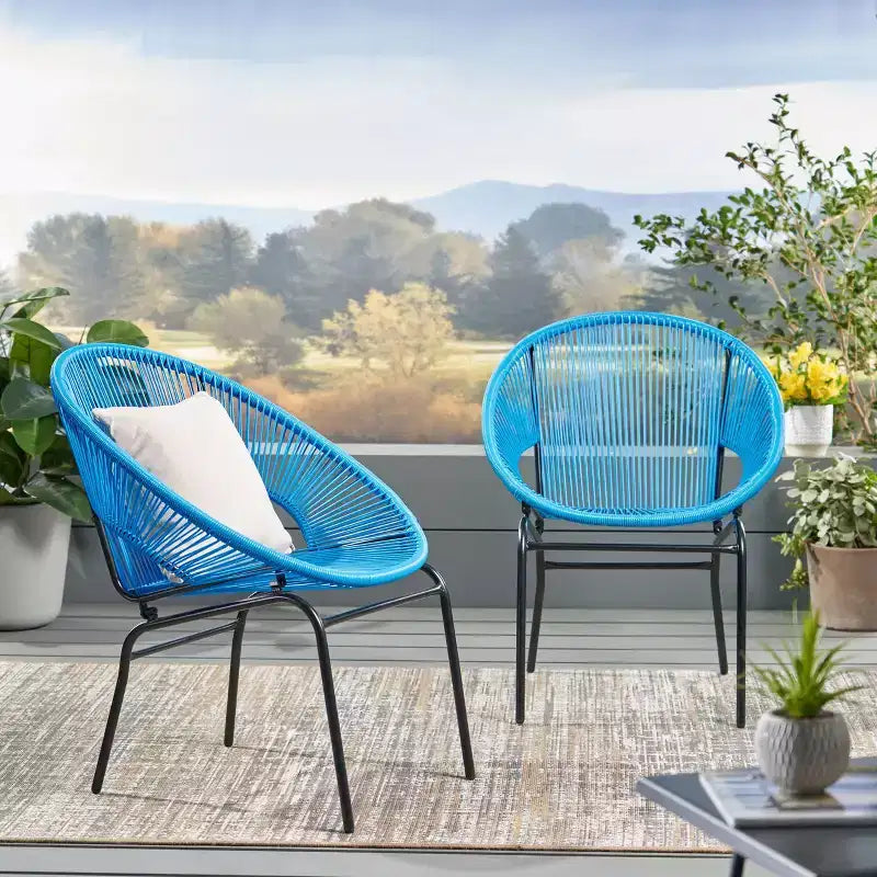 Sedia da esterno Okak con sedile e schienale a fune, set di 2, sedie da veranda con struttura in metallo dal design moderno, sedia da giardino per patio