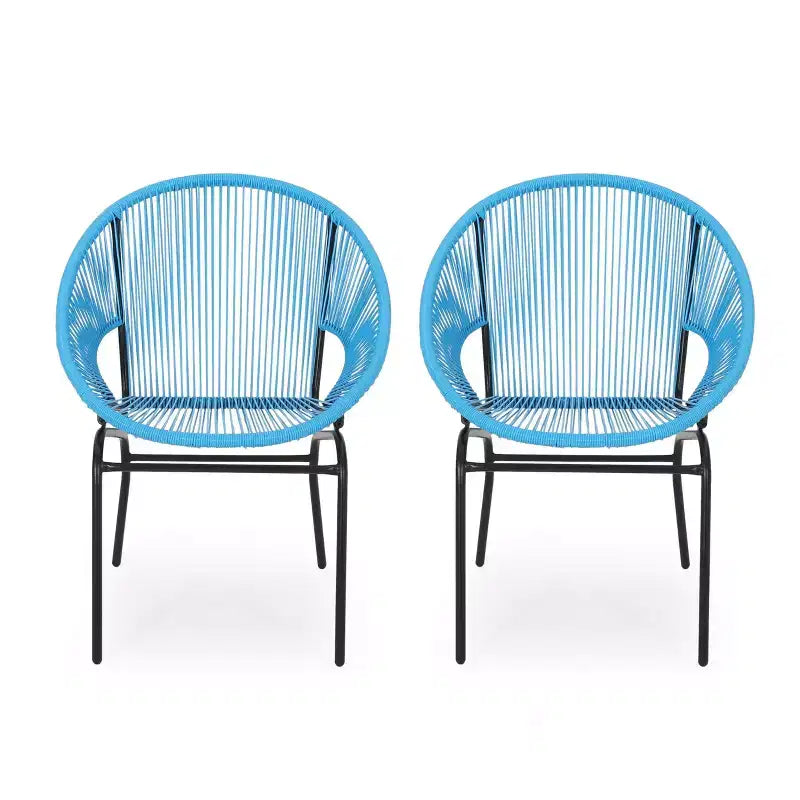 Sedia da esterno Okak con sedile e schienale a fune, set di 2, sedie da veranda con struttura in metallo dal design moderno, sedia da giardino per patio