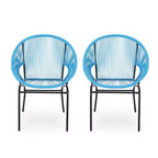 Sedia da esterno Okak con sedile e schienale a fune, set di 2, sedie da veranda con struttura in metallo dal design moderno, sedia da giardino per patio