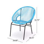 Sedia da esterno Okak con sedile e schienale a fune, set di 2, sedie da veranda con struttura in metallo dal design moderno, sedia da giardino per patio
