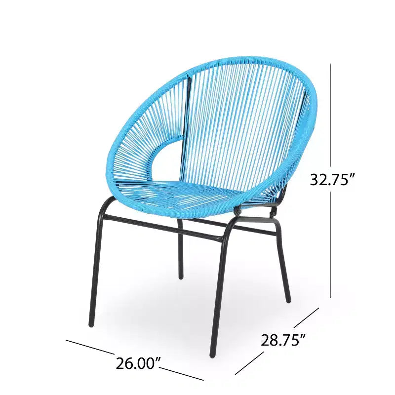 Sedia da esterno Okak con sedile e schienale a fune, set di 2, sedie da veranda con struttura in metallo dal design moderno, sedia da giardino per patio