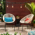 Sedia da esterno Okak con sedile e schienale a fune, set di 2, sedie da veranda con struttura in metallo dal design moderno, sedia da giardino per patio