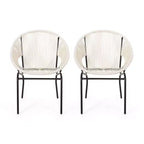 Sedia da esterno Okak con sedile e schienale a fune, set di 2, sedie da veranda con struttura in metallo dal design moderno, sedia da giardino per patio