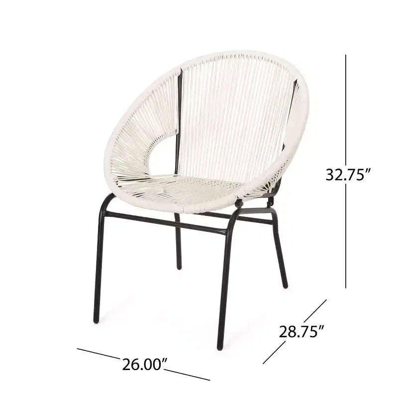 Sedia da esterno Okak con sedile e schienale a fune, set di 2, sedie da veranda con struttura in metallo dal design moderno, sedia da giardino per patio