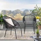 Sedia da esterno Okak con sedile e schienale a fune, set di 2, sedie da veranda con struttura in metallo dal design moderno, sedia da giardino per patio