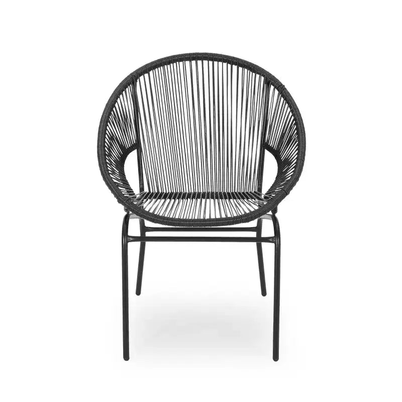 Sedia da esterno Okak con sedile e schienale a fune, set di 2, sedie da veranda con struttura in metallo dal design moderno, sedia da giardino per patio