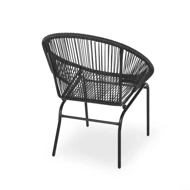 Sedia da esterno Okak con sedile e schienale a fune, set di 2, sedie da veranda con struttura in metallo dal design moderno, sedia da giardino per patio