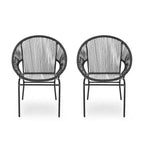 Sedia da esterno Okak con sedile e schienale a fune, set di 2, sedie da veranda con struttura in metallo dal design moderno, sedia da giardino per patio