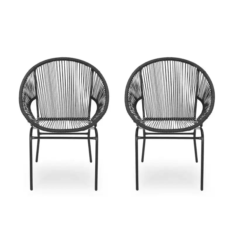 Sedia da esterno Okak con sedile e schienale a fune, set di 2, sedie da veranda con struttura in metallo dal design moderno, sedia da giardino per patio