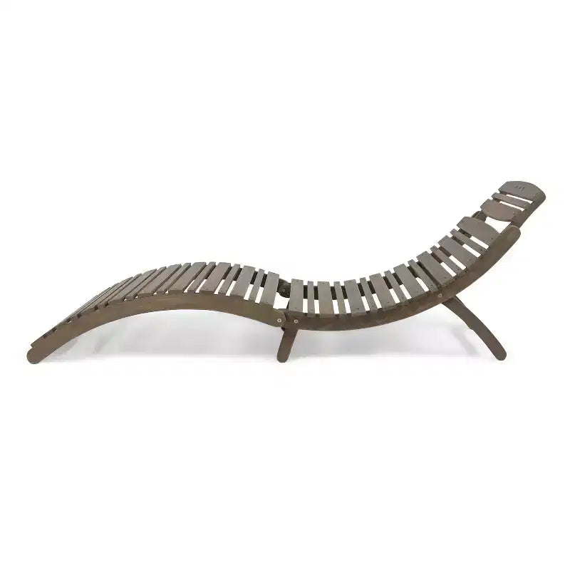 Okak Wooden Lounge Chairs with Curved Design, Foldable Outdoor Recliner with Slat Seat, Porch Chairs for Garden, Pool Side, Backyard