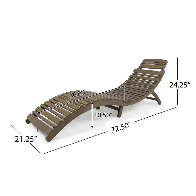 Okak Wooden Lounge Chairs with Curved Design, Foldable Outdoor Recliner with Slat Seat, Porch Chairs for Garden, Pool Side, Backyard