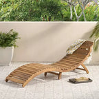 Okak Wooden Lounge Chairs with Curved Design, Foldable Outdoor Recliner with Slat Seat, Porch Chairs for Garden, Pool Side, Backyard