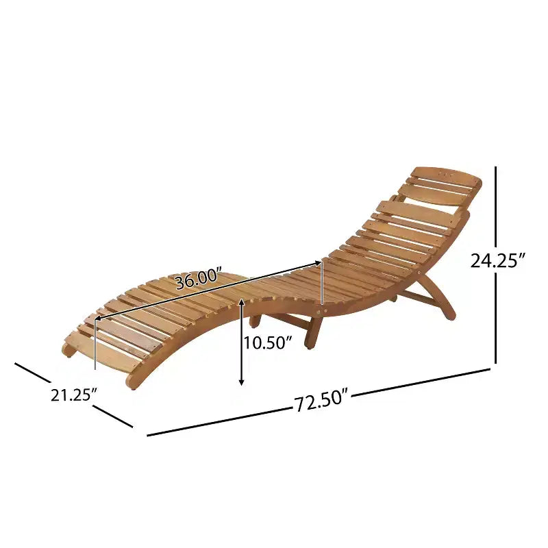 Okak Wooden Lounge Chairs with Curved Design, Foldable Outdoor Recliner with Slat Seat, Porch Chairs for Garden, Pool Side, Backyard